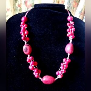 Vintage Tagua Nut Tropical 25" Necklace - Pink Botanic Vacation Jewelry - Chunky